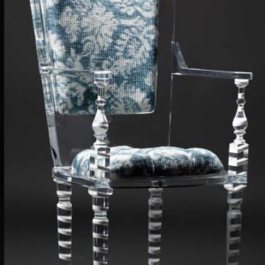 Blue and white spiral legs chair